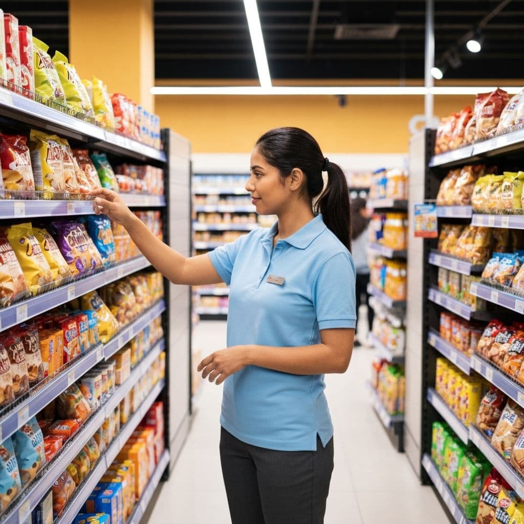 Store worker checking shelf availability