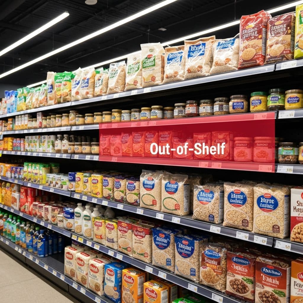 Store shelf showing out-of-shelf detection